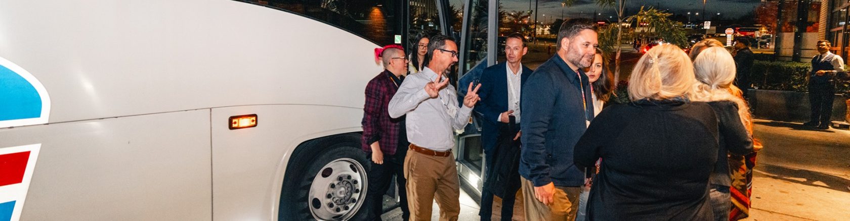 Group arriving by coach at the mall for a planned visit and smooth group reservation experience