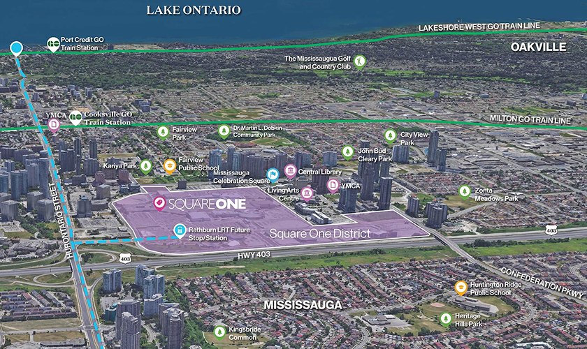 Master planned district map showing detailed community layout, infrastructure, and key connections