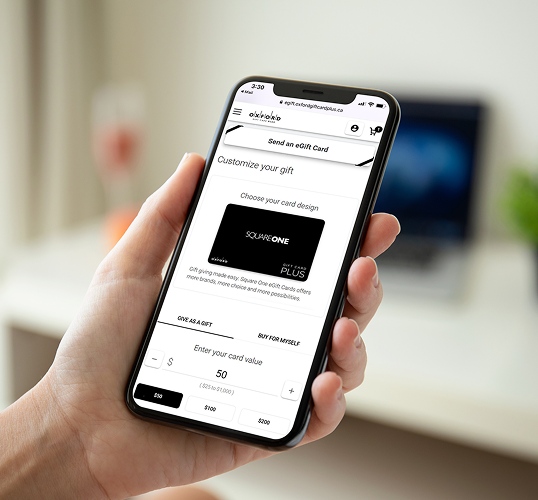 Person buying a Square One gift card on their phone for easy and convenient gifting