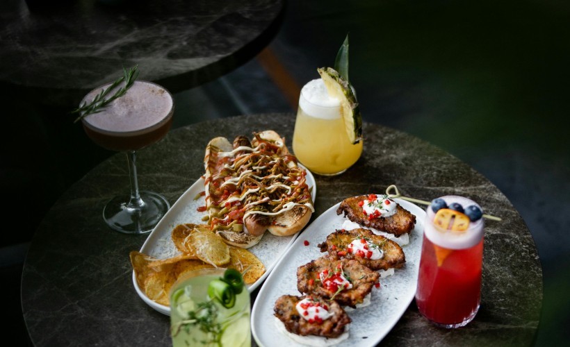 Selection of food and drinks from various restaurants showcasing diverse dining choices in the mall