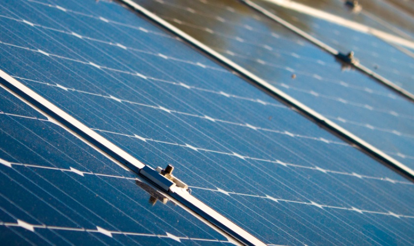 Solar panels installed on the rooftop generating clean renewable energy for the shopping centre