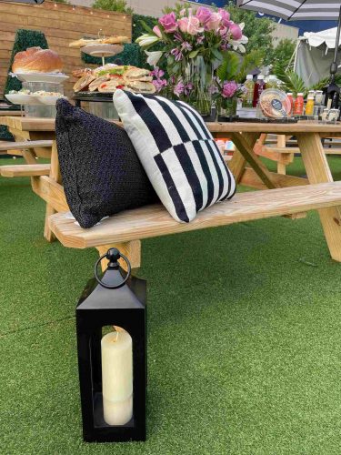 Bench decor with lantern