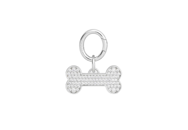 Bone Strass Dog Medal in Brass Silver at Celine