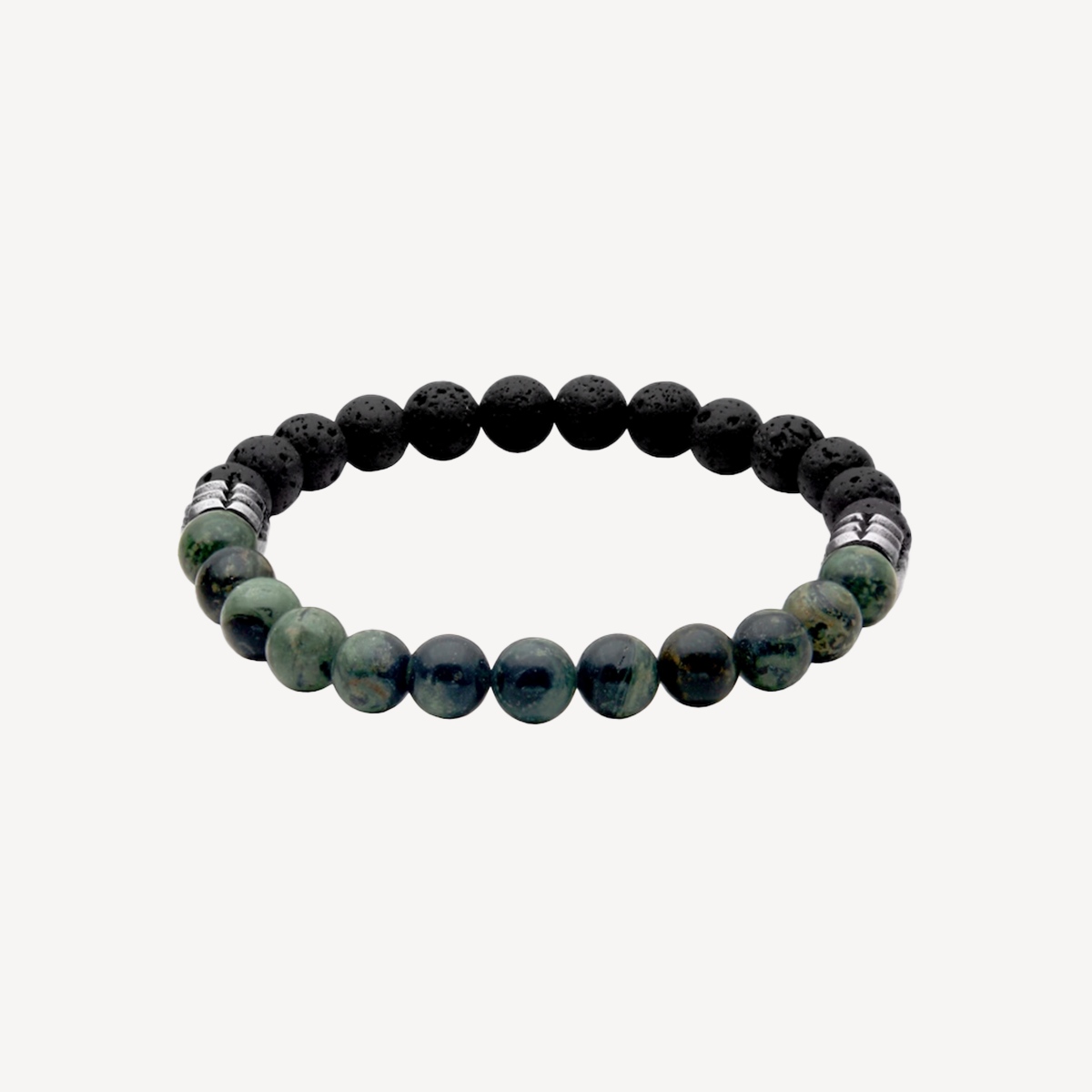 Peoples Black Lava and Green Chalcedony Bead Half-and-Half Strand Bracelet