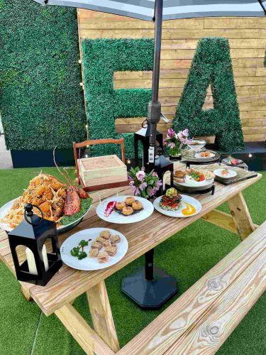 Outdoor picnic food display