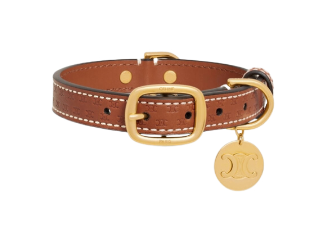 Small Thin Dog Collar in Natural Calfskin with Triomphe Embossed at Celine