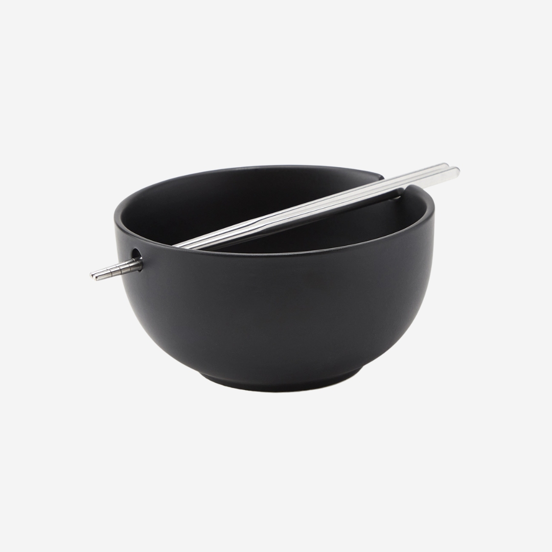 Stokes’ Soba Noodle Bowl with Chopsticks, Matte Black
