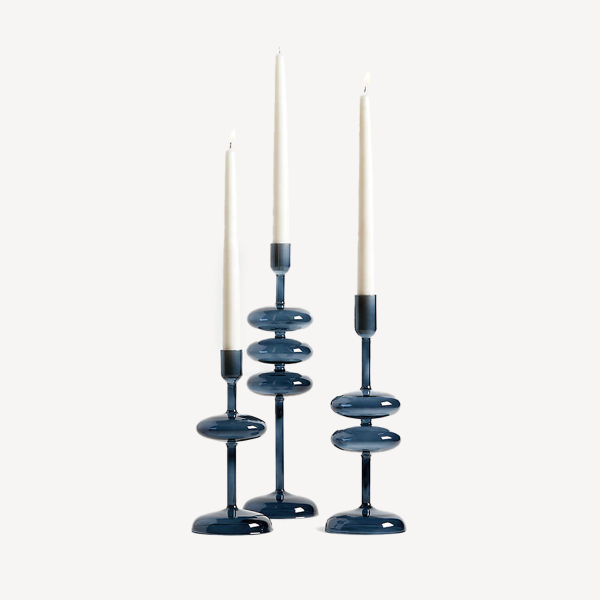 Crate & Barrel Venezia Deep Blue Glass Taper Candle Holder