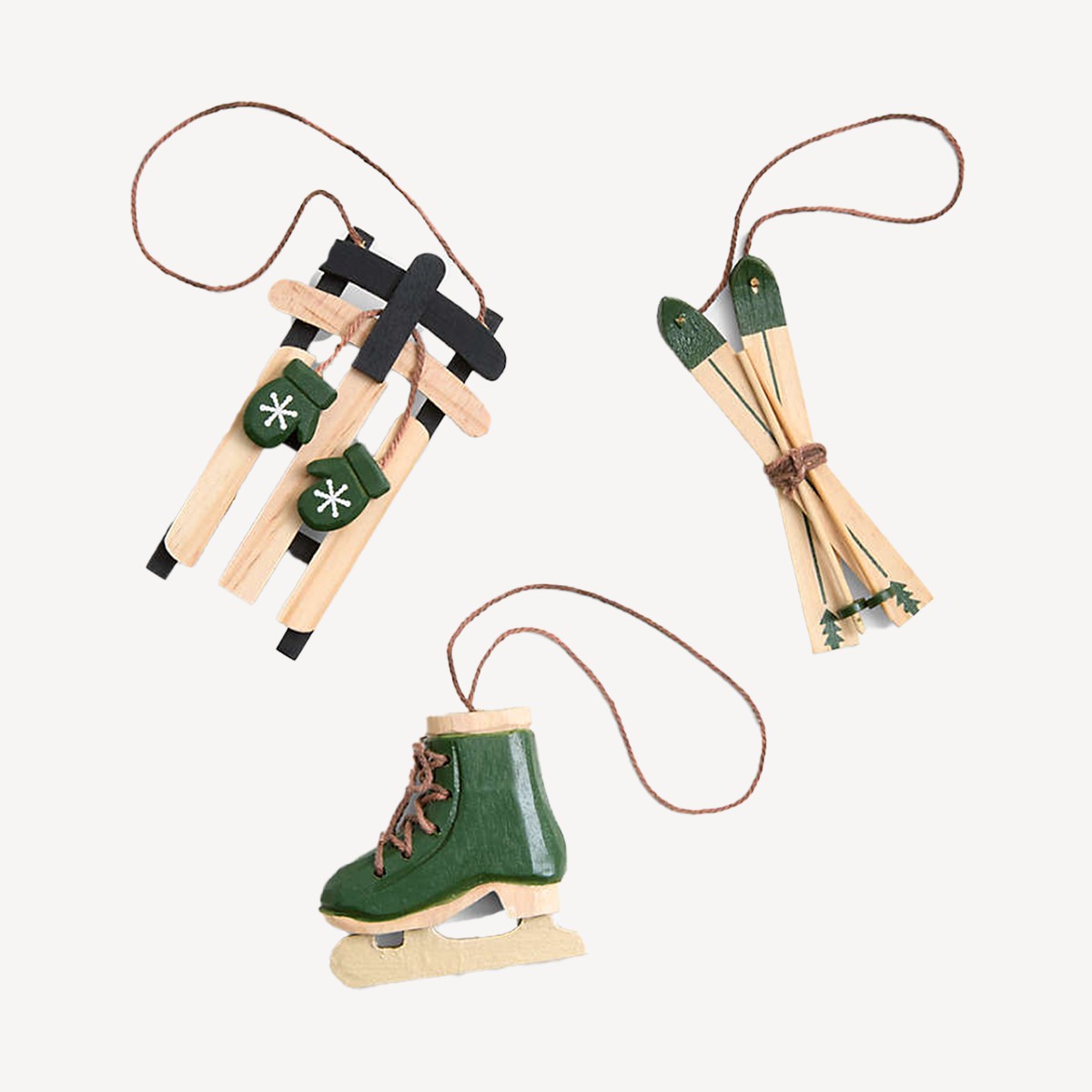 Crate & Barrel Wooden Ice Skates Christmas Ornament
