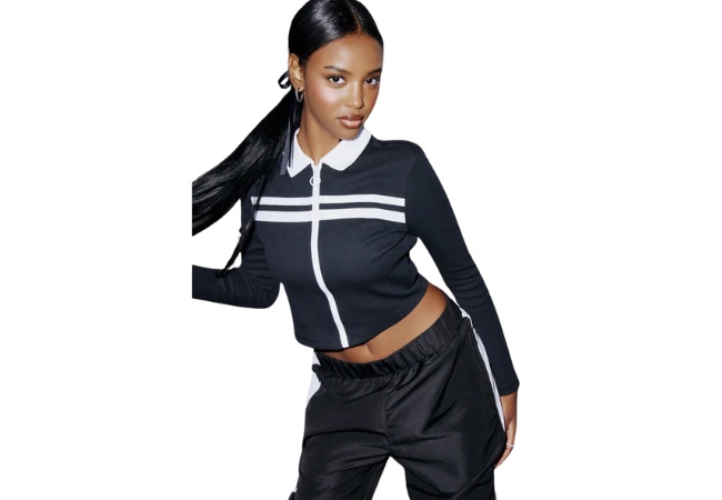 Ardene long sleeve zip up polo in black