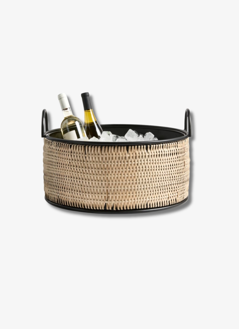 Crate & Barrel | Tamarind Black Rim Wicker Beverage Tub