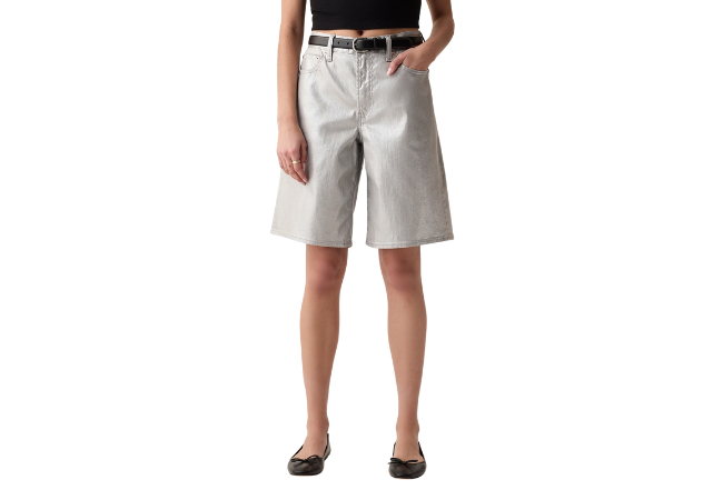 Gap 11.5" Mid Rise Metallic Longline Denim Shorts