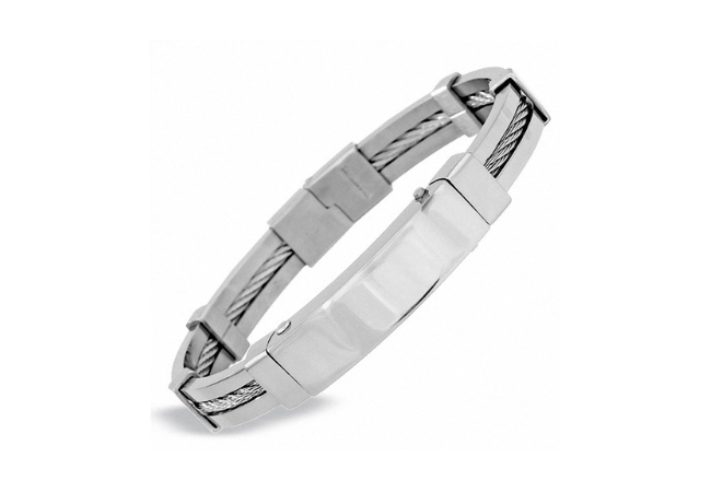 Peoples Jewellers Men's Grey Stainless Steel Cable Cuff Bracelet, $99