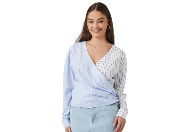 Forever 21 Poplin Pinstriped Wrap Top