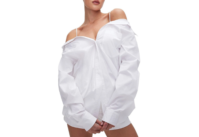 Good American Poplin Off-Shoulder Shirt at Hudson's Bay