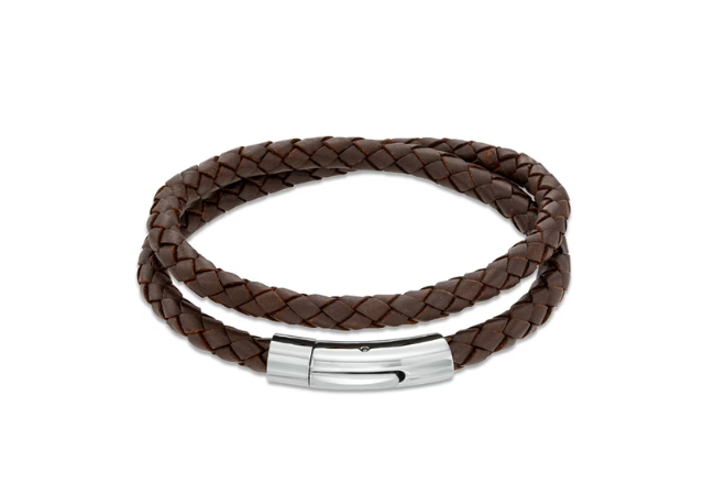 Peoples Jewellers Men's Leather and Stainless Steel Double Wrap Bracelet, $79