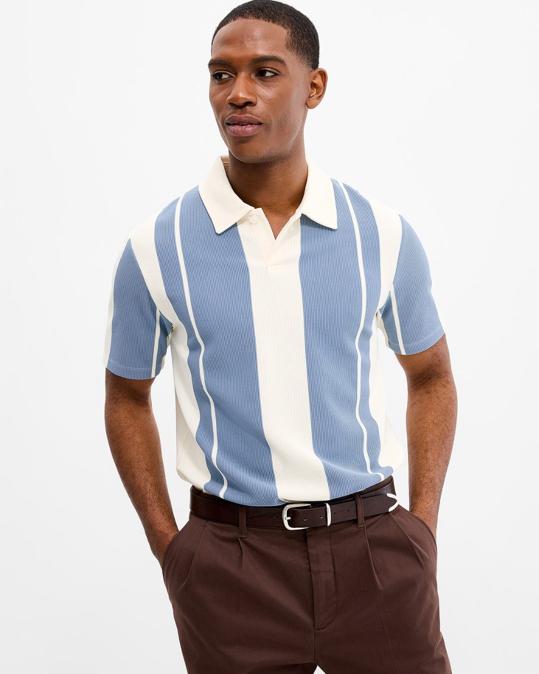 Le 31 Vertical Striped Ribbed Polo