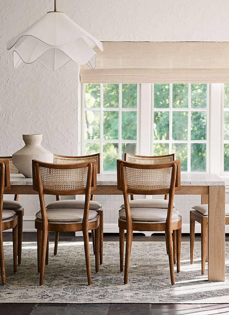 Solid Oak and Marble-Top Dining Table